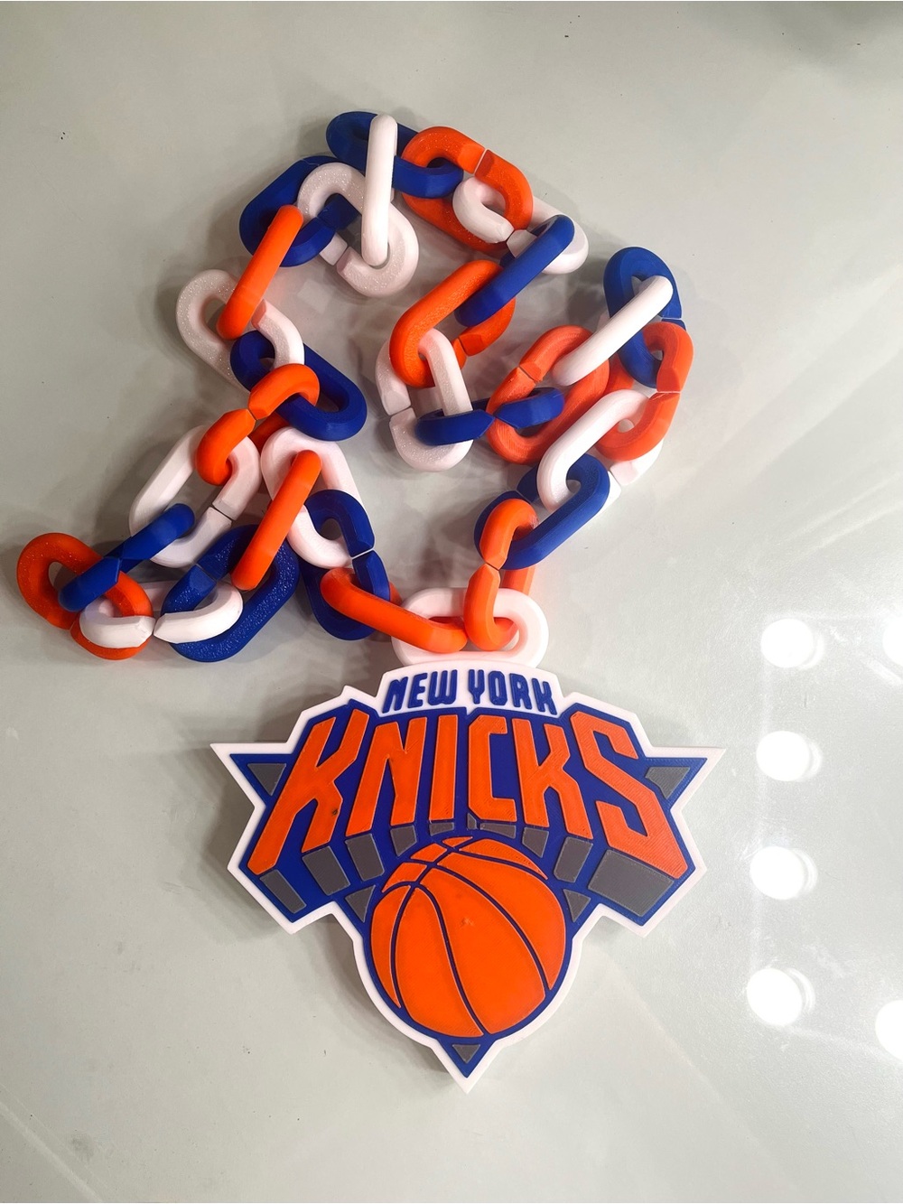 New York Knicks Blue-Orange White Logo Chain Necklace